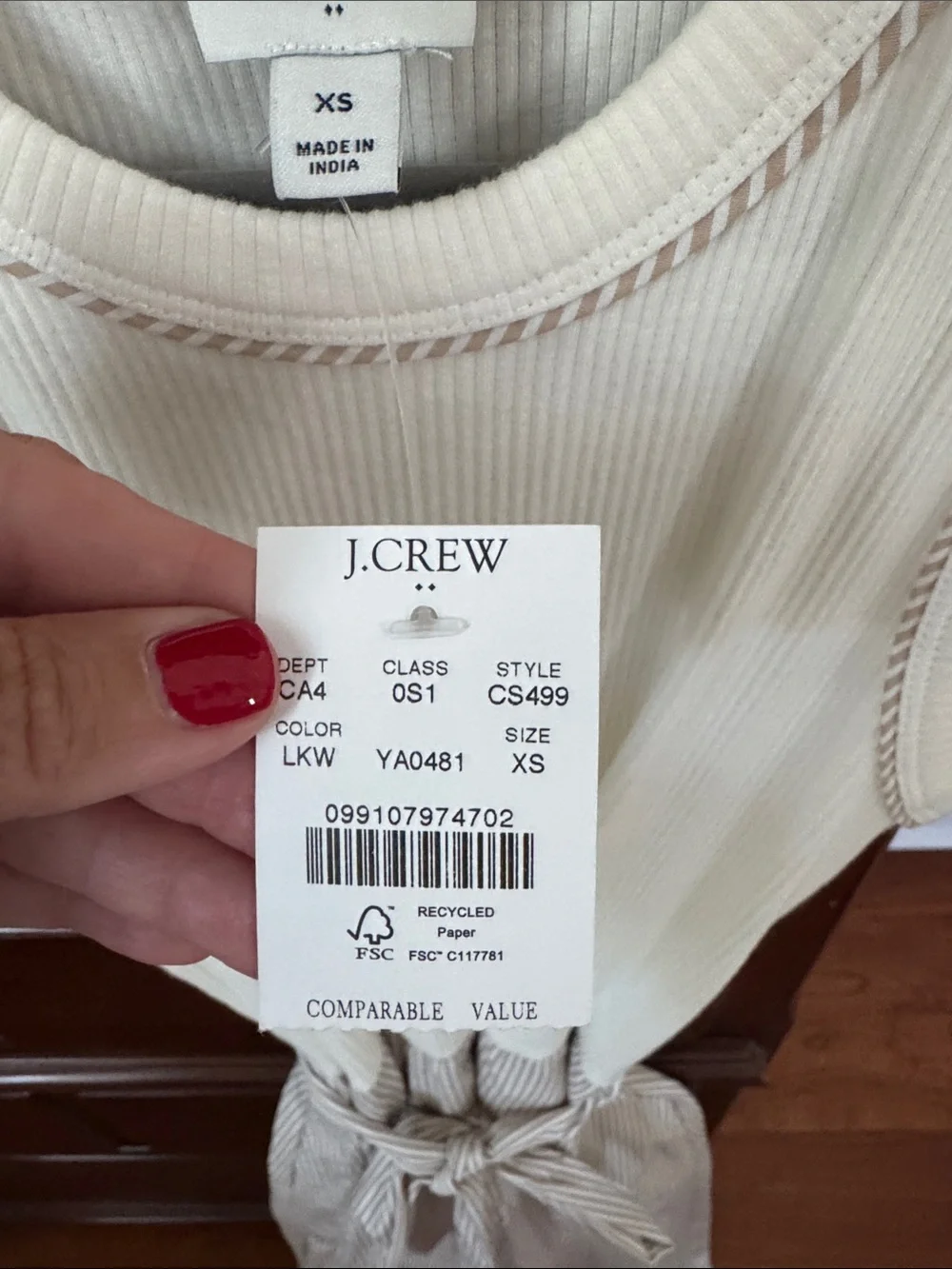 J. Crew Ivory Ribbed Tank & Tan Pinstripe Skirt Dress